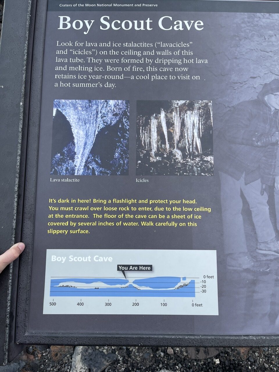 Boy Scout cave information page right before you walk down in the dark cold cave